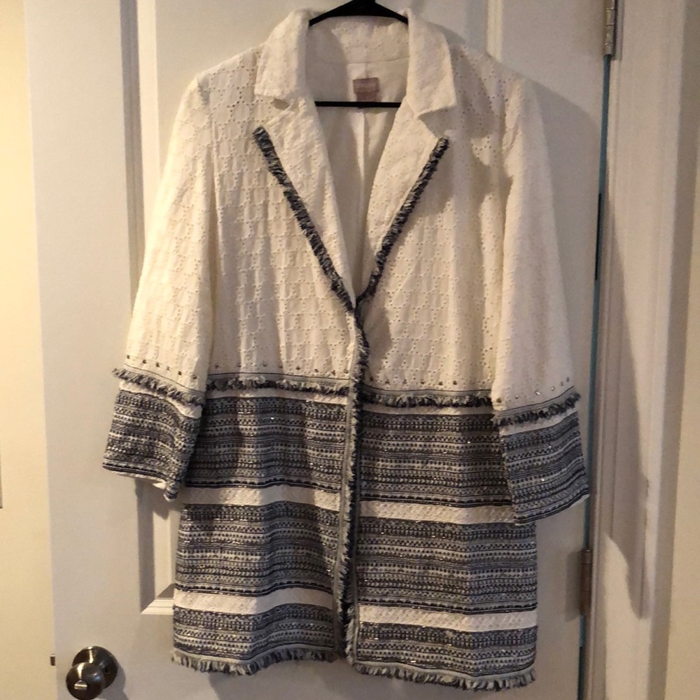 Chico's White and Blue Textured Blazer
